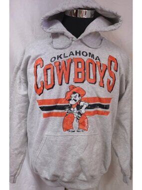 VTG Oklahoma State Cowboys Pistol Pete Large Grey Football Distressed Hoodie